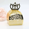 Golden crown hollow gift box with rose laser-cut patterns for weddings and celebrations - Reflective Gold