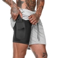 Detail of inner compression layer with hidden phone pocket on double-layer shorts - M / Light Grey With Black Lining
