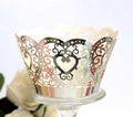 Champagne gold heart lace hollow cupcake wrappers for wedding and party decorations - Reflective Silver