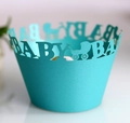 Diseño de cochecito cortado con láser en envoltorio azul claro de cupcake para fiesta - 5x5x8CM / Azul Turquesa