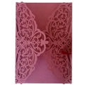 Elegant laser cut hollow floral invitation card in deep pink pearlescent paper - Dark Red