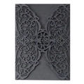 Elegant laser-cut floral invitation cover in charcoal grey matte paper for weddings - Black