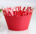 Intricate laser-cut red cupcake wrapper with baby stroller and BABY word patterns - 5x5x8CM / Pearlescent Red