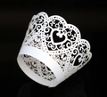 Elegant white laser-cut heart pattern cupcake wrappers for wedding dessert table decor - White