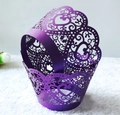 Detailed laser-cut purple heart pattern cupcake wrapper made of premium pearlescent paper - Dark Purple