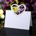 Elegant white laser-cut heart place card in pearlescent paper for wedding table decor - White