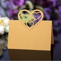 Kraft paper place card with hollow 3D heart design for wedding table setting - Gold