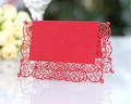 Elegant red laser-cut butterfly place cards with heart hollow lace design for weddings - Pearlescent Red