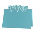 Sky blue laser-cut heart place card with elegant hollow pattern for wedding table - Tiffany Blue