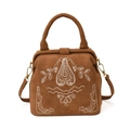 Brown vintage embroidery doctor bag with floral patterns and crossbody strap - Brown