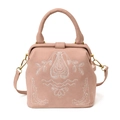 Pink vintage tote bag with intricate floral embroidery and golden metal hardware - Pink