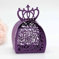 Scatola regalo per caramelle nuziali tagliata al laser con rose viola e corona - Viola scuro