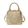 Retro khaki embroidered shoulder bag with floral patterns and adjustable strap - Gray