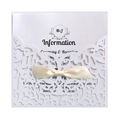 Elegante invito di nozze bianco tagliato al laser con fiocco in seta beige e inserto - Bianco