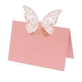 Pink laser-cut butterfly place card for weddings and events with hollow heart floral details - Pink