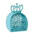 Scatola per caramelle nuziale azzurra intagliata con motivo di rose e manico a corona - Blu Tiffany