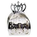 Close-up of laser-cut crown favor box with intricate heart and scroll patterns - Reflective Silver