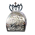 Hollow wedding favor box in silver finish with rose patterns and crown design - Reflective Silver