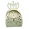 Close-up of laser-cut crown pattern on light green wedding favor candy box - Light Green