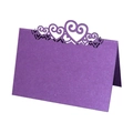 Marque-places violets à paillettes avec motif cœur découpé au laser pour mariage chic - Violet foncé