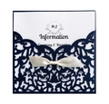 Partecipazione di nozze blu navy tagliata al laser con fiocco in raso crema ed elegante - Blu Profondo