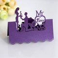 Purple glitter laser-cut wedding place card with hollow Mr & Mrs butterfly design - Dark Purple