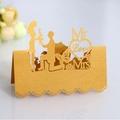 Glittering gold laser-cut Mr & Mrs place card with heart and butterfly design - Gold