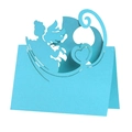 Laser-cut light blue place card featuring an angel and heart silhouette for wedding tables - Tiffany Blue