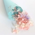 Cono portariso traforato per matrimonio con fiori di ortensia essiccati colorati su bianco - Blu Chiaro