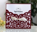 Elegant laser-cut burgundy wedding invitation with white ribbon and floral hollow design - Dark Wine Red