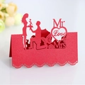 Red glitter 3D heart place card with Mr Mrs laser cut silhouette for wedding tables - Pearlescent Red