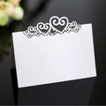 Élégante carte de table cœur blanche découpée au laser en papier perlé pour mariage - Blanc