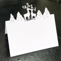 White laser cut Christmas reindeer and forest paper place cards for festive table settings - 50 Sheets / White