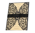 Invitation de mariage papillon découpée au laser avec pochette noire et ruban en soie - Noir