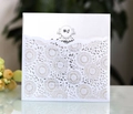 Laser cut floral wedding invitation suite with white lace outer pocket and inner card - White Outer + White Inner