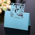 Segnaposto matrimonio azzurro intagliato al laser con sagome Mr & Mrs per decorazione - Blu Tiffany