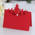 Laser-cut red Christmas tree table card featuring an elegant 3D folded design - Pearlescent Red