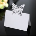 Elegant white laser-cut butterfly place card with 3D design for wedding table decor - White