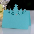 Sky blue laser-cut Christmas tree place card with shimmering artistic paper finish - Tiffany Blue