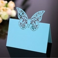 Marque-place papillon découpé au laser bleu ciel en papier perlé pour mariages - Bleu Tiffany