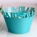Laser-cut light blue cupcake wrapper with baby stroller design for baby shower party - 5*5*8 / Tiffany Blue