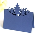 Laser cut Christmas tree place card in navy blue paper with 3D forest silhouette effect - Sapphire Blue