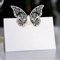 Elegant laser-cut butterfly place card in pearlescent white paper for wedding tables - White