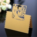 Golden laser-cut Mr & Mrs wedding place card with elegant silhouette and scalloped edges - Gold