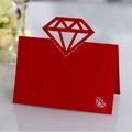 Elegant red laser-cut diamond ring place card for wedding table seating and decor - Pearlescent Red