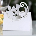 Elegant white laser-cut angel heart place card for weddings made of textured paper - White