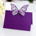 Deep purple laser cut butterfly place card with hollow flower pattern for weddings - Dark Purple