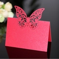Sparkly red glitter butterfly place card with laser cut hollow design for wedding table - Pearlescent Red