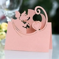 Pink laser-cut Cupid heart place card in pearlescent paper for wedding table decor - Pink