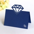 Elegant navy blue laser-cut paper place card with a diamond silhouette for weddings - Sapphire Blue